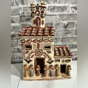 Vintage Peruvian Redware Terra Cotta Pottery Mission Church‎ Religious Folk Art